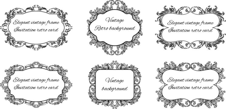 set of six black and white frames for text in floral style frame