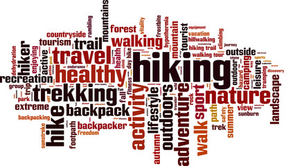 Hiking word cloud concept. Vector illustration