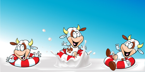 vector design with funny cow swimming in milk