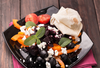 Fresh beetroot salad closeup