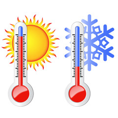 Two thermometers, the sun and snowflake.