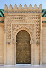 Morocco. Decorated door of mausoleum of Mohammed V in Rabat