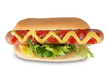 Hot dog with mustard and ketchup.