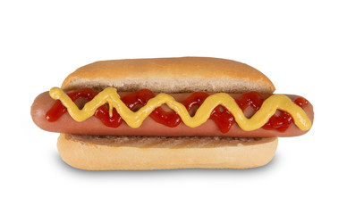 Hot dog with mustard and ketchup.