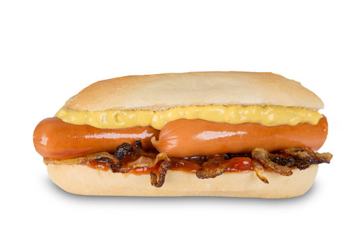 Hot dog with mustard and ketchup.