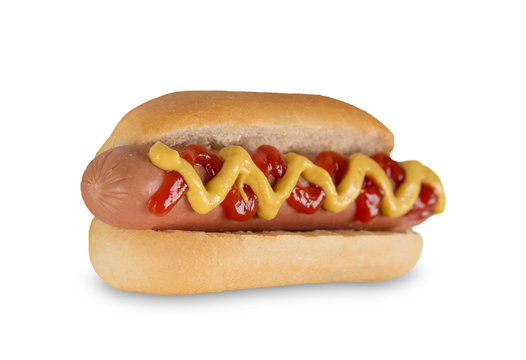 Hot dog with mustard and ketchup.