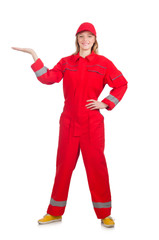 Woman in industrial concept isolated on white