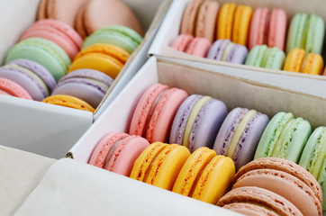Set of colorful macaroon in the boxes