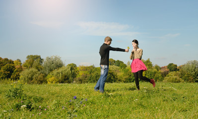 modern European couple of hipsters in love have fun