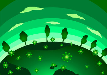 Vector illustration. Earth Day. Green Planet, flowers and trees.