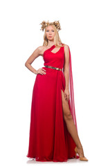 Woman in fashion clothing isolated on white