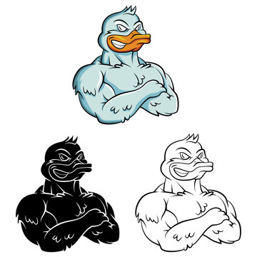 Coloring book Duck Strong cartoon character