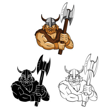 Coloring Book Viking Axe Cartoon Character