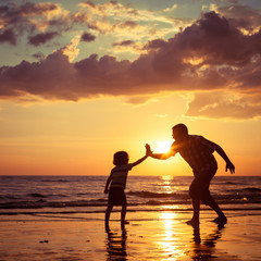 Father and son playing on the beach