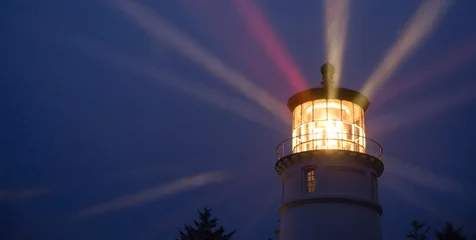Printed kitchen splashbacks Central-America Lighthouse Beams Illumination Into Rain Storm Maritime Nautical