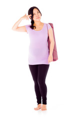 Fototapeta premium Pregnant asian woman isolated on white shouting herself