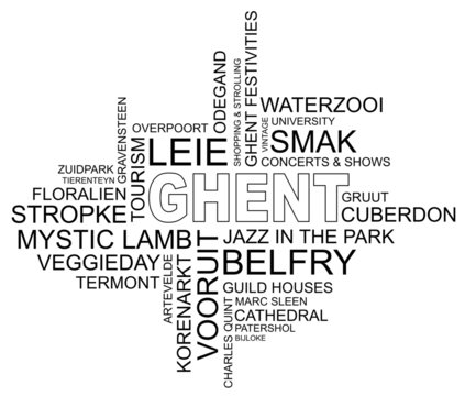 word cloud around ghent, city in belgium, vector
