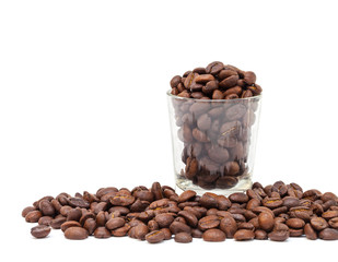 coffee beans in glass shot isolated on white background