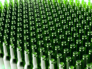 Background Made From Empty Beer Green Bottles