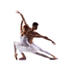 Couple of ballet dancers isolated on white
