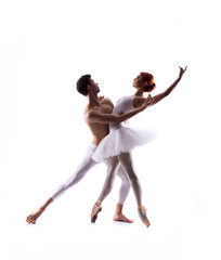 Couple of ballet dancers isolated on white