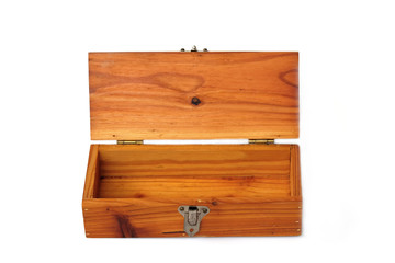 Empty wooden box on white background.