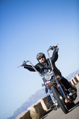 Fototapeta na wymiar riding a customized motorcycle .