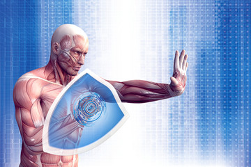 Man with a shield (anatomical vision) are protected from disease.