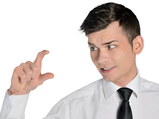 Business man presenting something small