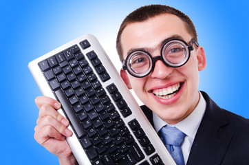 Computer geek nerd in funny concept