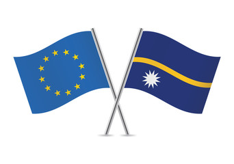European Union and Nauru flags. Vector illustration.