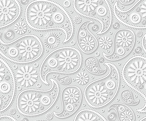 seamless paisley ornament black white vector floral background