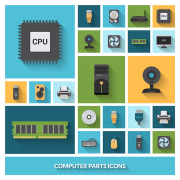 Computer Parts Decorative Icons Set