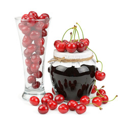 cherries and jars of jam