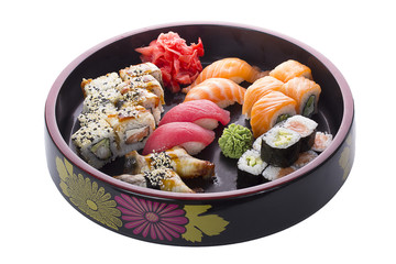 Sushi set over white background