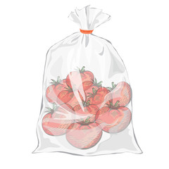 Tomatos. Transparent bag for food