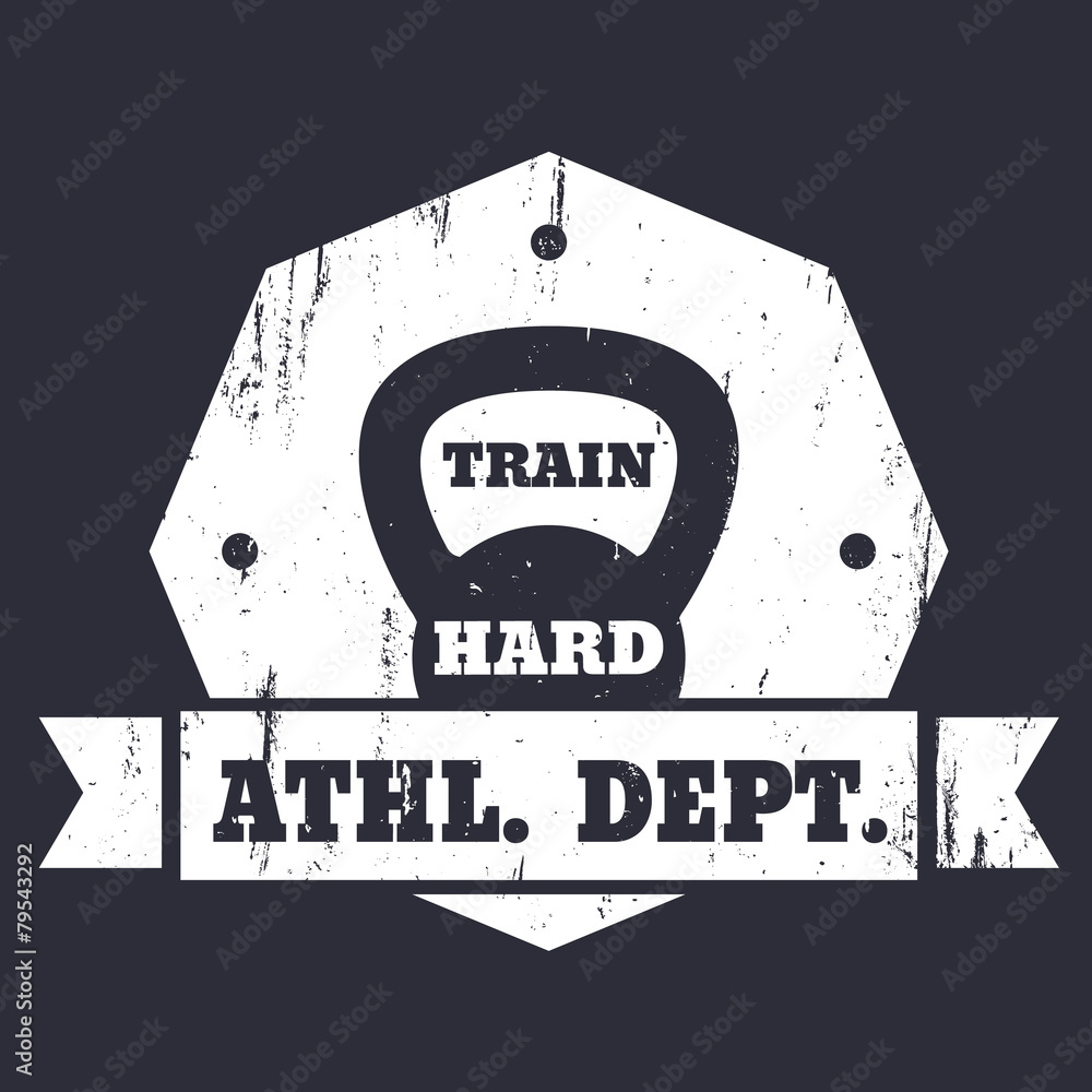 Wall mural athletic dept. t-shirt grunge design with kettlebell