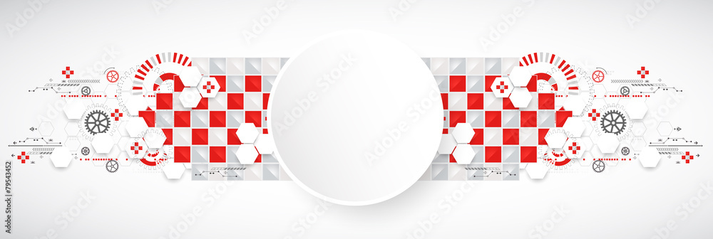 Wall mural abstract technology background with red squares and elements.