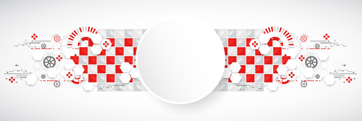 Abstract technology background with red squares and elements.