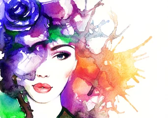 Door stickers Aquarel Face woman portrait  .abstract  watercolor .fashion background