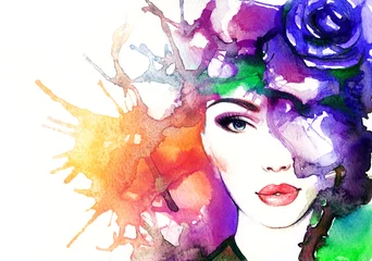 Photo sur Plexiglas Visage aquarelle femme face.abstract aquarelle .fashion fond