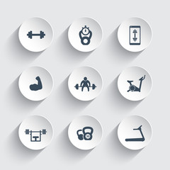 Gym, fitness, workout, training, biceps 3d round icons