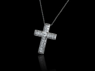 Diamonds Cross necklace on black background