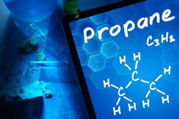 Tablet with the chemical formula of propane. - obrazy, fototapety, plakaty