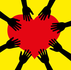 Hands Heart Circle vector, yellow background, hands vector