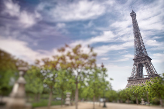 Eiffel tower in Paris, France. Tilt shift image