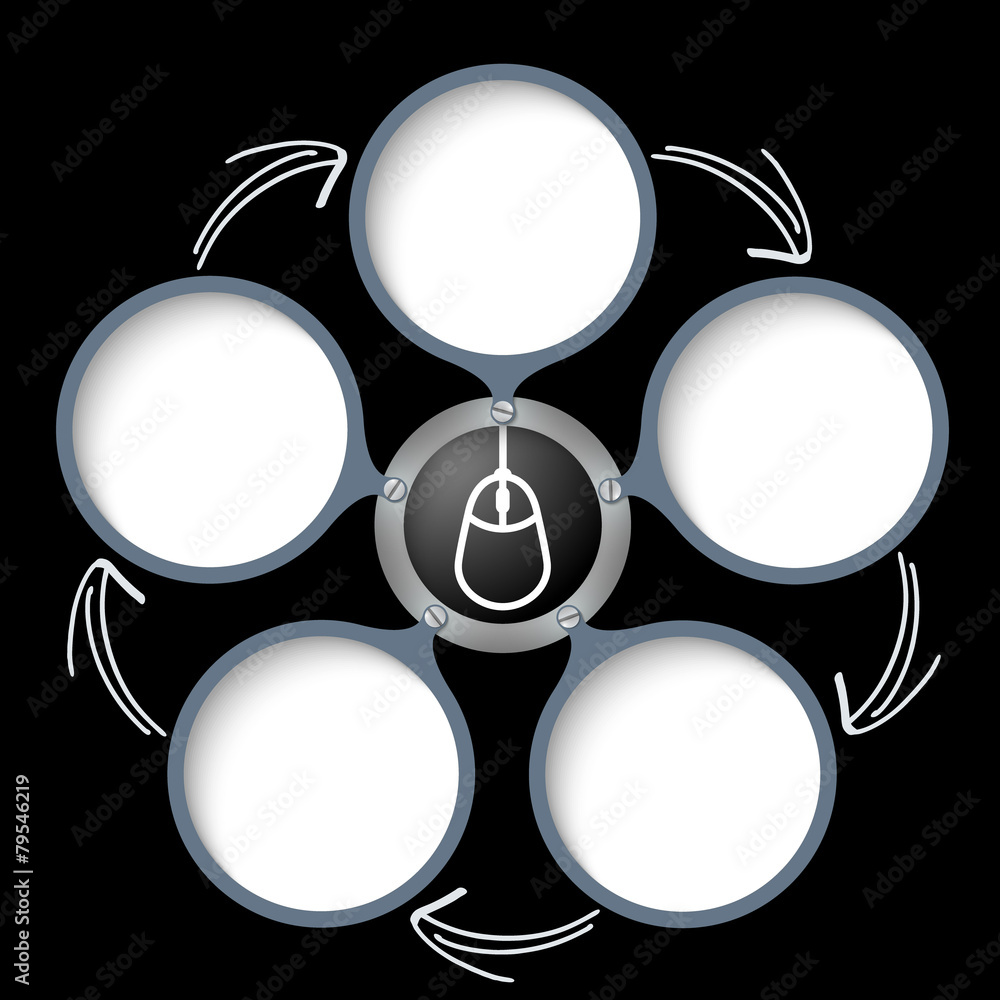 Fototapete five text boxes with arrows and white mouse symbol