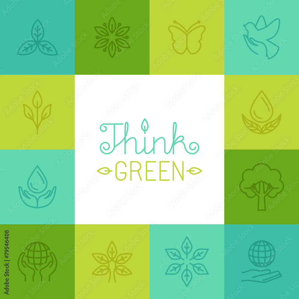 Poster Vector think green concept in linear style