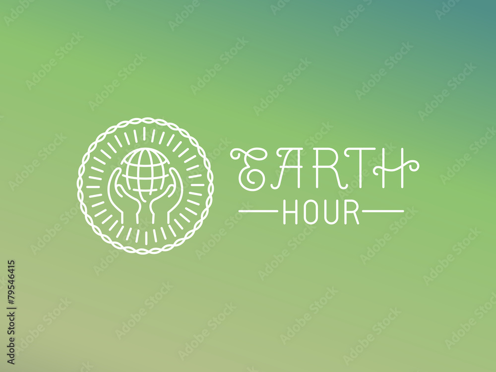 Poster vector earth hour logo design in linear style