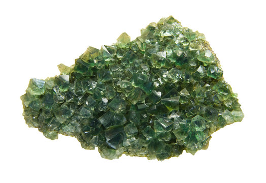 Perfect green fluorite crystals isolated on white.